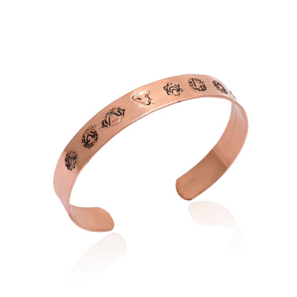 Pure Copper Healing Kada, Chakra Copper Cuff Bangle Bracelet, 7 Chakra Yoga Symbol Engravd Kada for Men & Women, Adjustable Bracelet