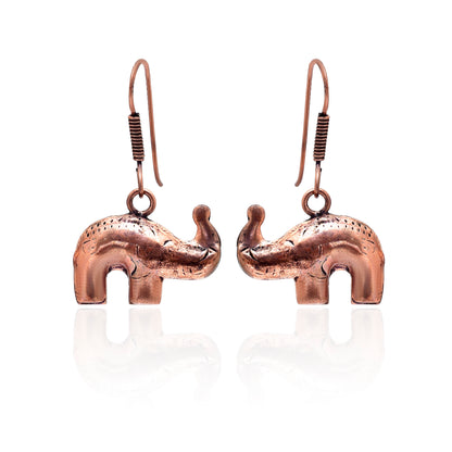 Copper Elephant Dangle Earrings, Boho Earthy Charm, Handcrafted Fish Hook Jewelry