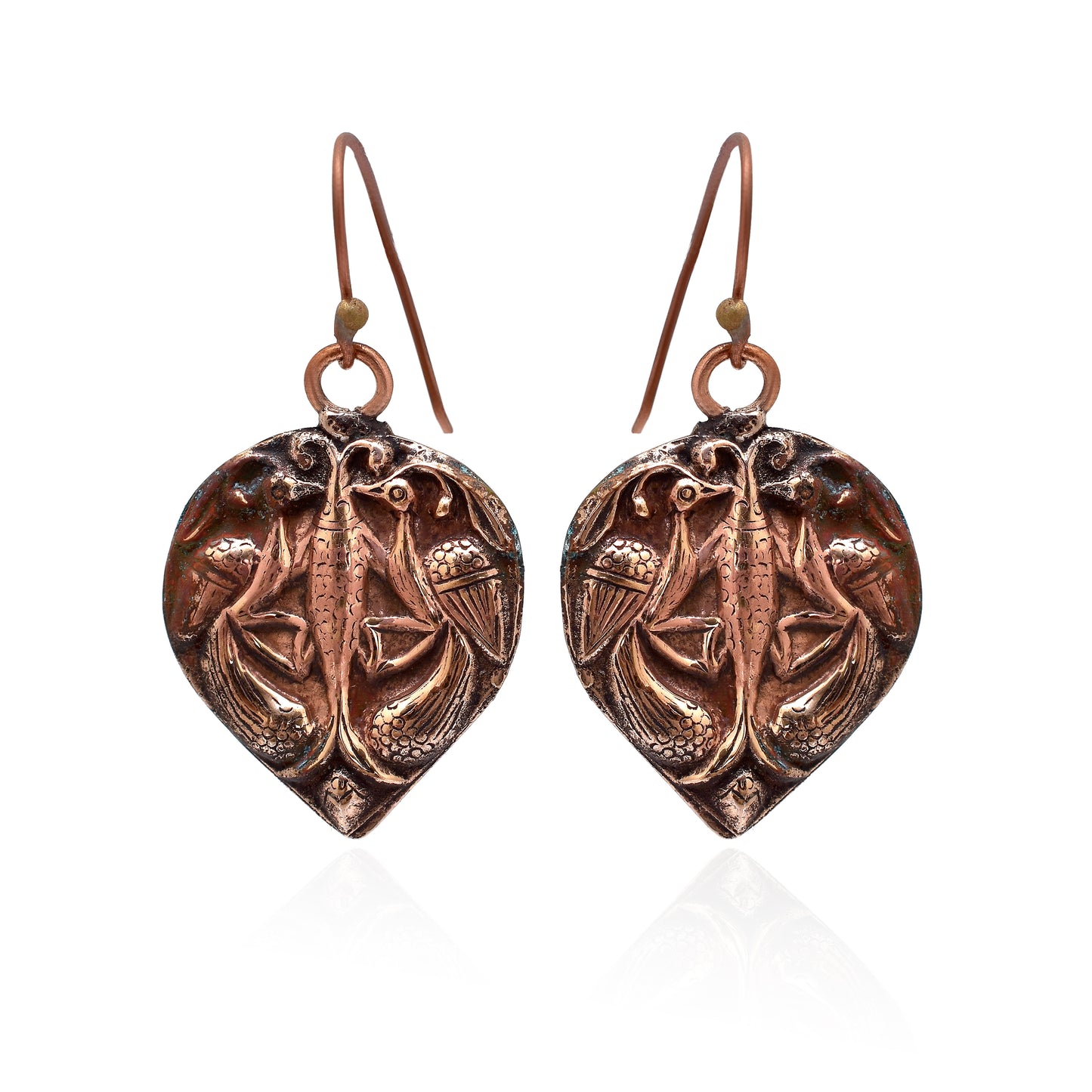 Copper Bird Earrings | Vintage Boho Dangle Earrings | Nature Inspired Drop Earrings | Rustic Handmade Style Jewelry | Gift for Her