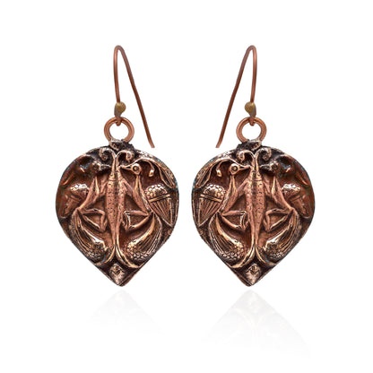 Copper Bird Earrings | Vintage Boho Dangle Earrings | Nature Inspired Drop Earrings | Rustic Handmade Style Jewelry | Gift for Her