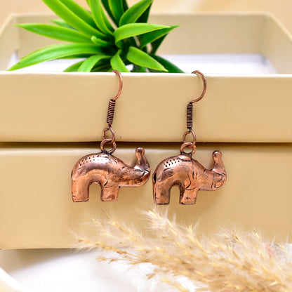 Copper Elephant Dangle Earrings, Boho Earthy Charm, Handcrafted Fish Hook Jewelry