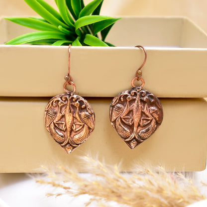 Copper Bird Earrings | Vintage Boho Dangle Earrings | Nature Inspired Drop Earrings | Rustic Handmade Style Jewelry | Gift for Her