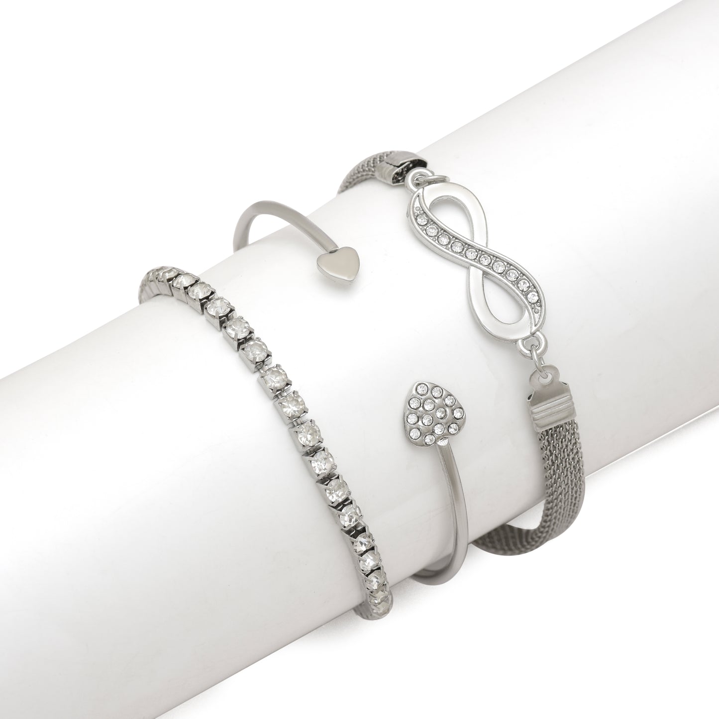 Infinity Bangle Bracelet Set of 3, Korean Bracelet Set, Multilayer Charm Bangle Adjustable Bracelet for Women and Girls, Tennis Bracelet
