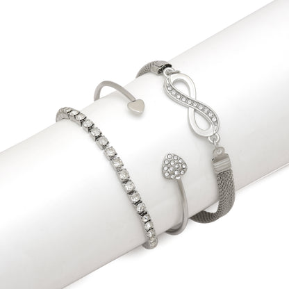 Infinity Bangle Bracelet Set of 3, Korean Bracelet Set, Multilayer Charm Bangle Adjustable Bracelet for Women and Girls, Tennis Bracelet