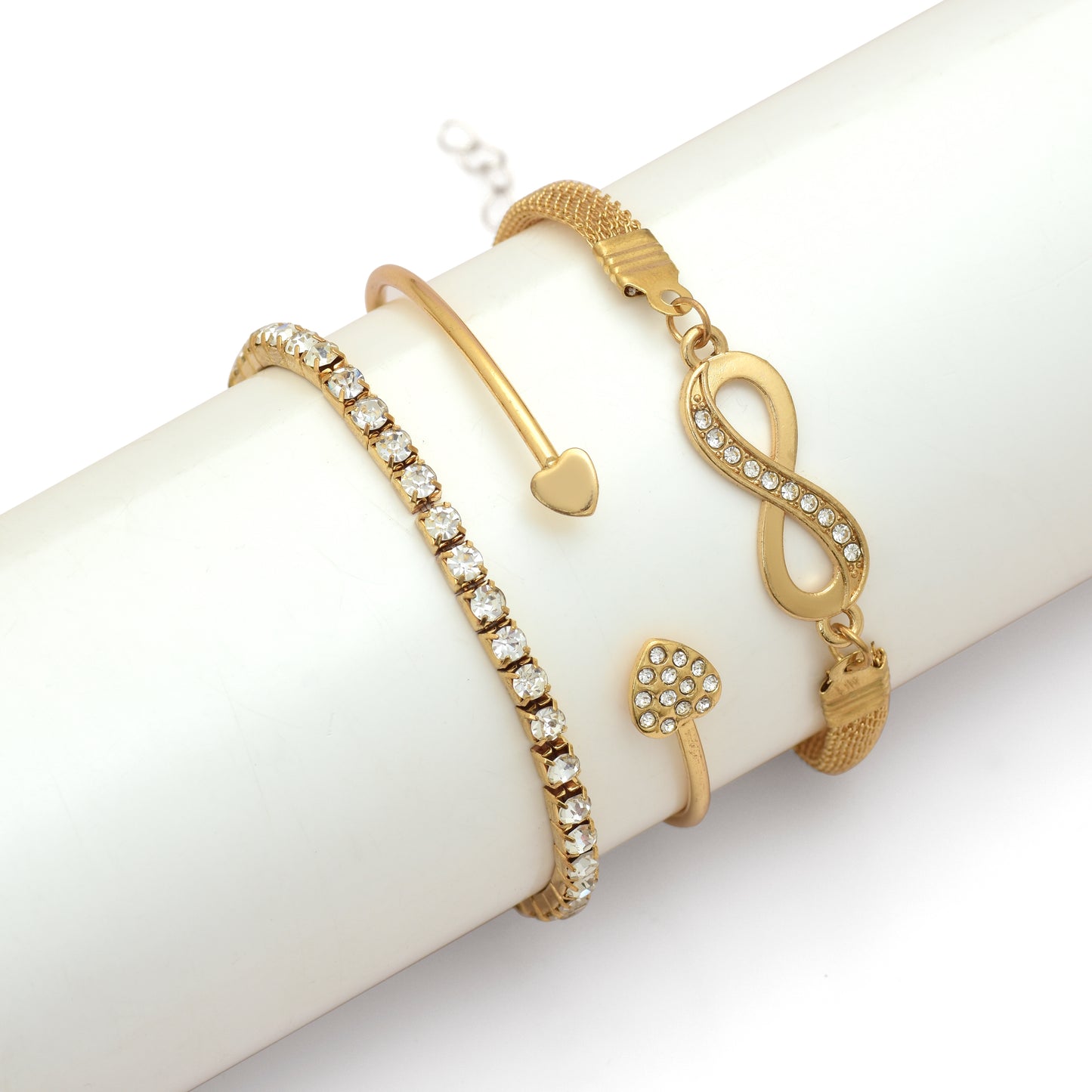 Infinity Bangle Bracelet Set of 3, Korean Bracelet Set, Multilayer Charm Bangle Adjustable Bracelet for Women and Girls, Tennis Bracelet