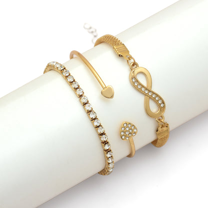 Infinity Bangle Bracelet Set of 3, Korean Bracelet Set, Multilayer Charm Bangle Adjustable Bracelet for Women and Girls, Tennis Bracelet