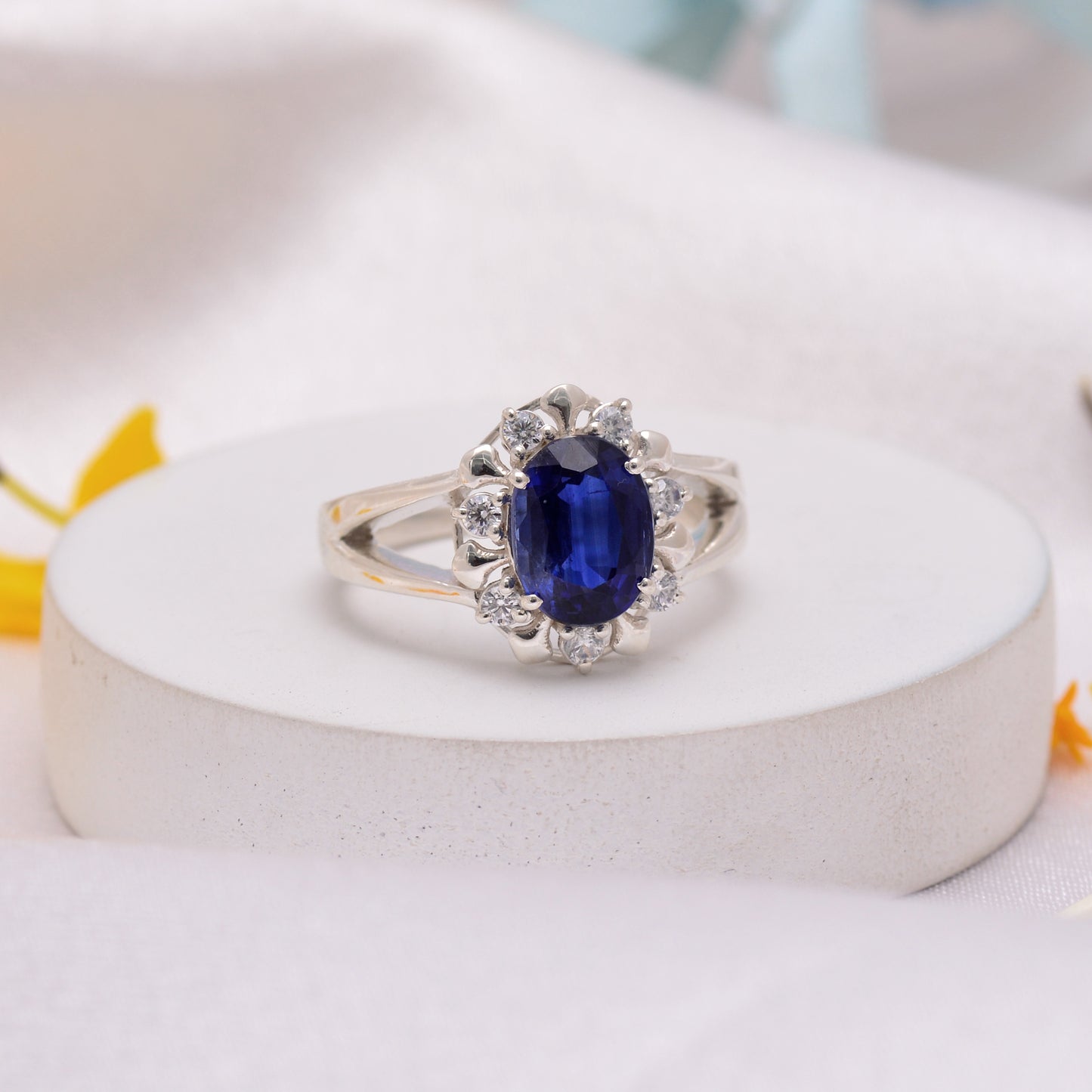 925 Sterling Silver Blue Stone Engagement Ring For Women