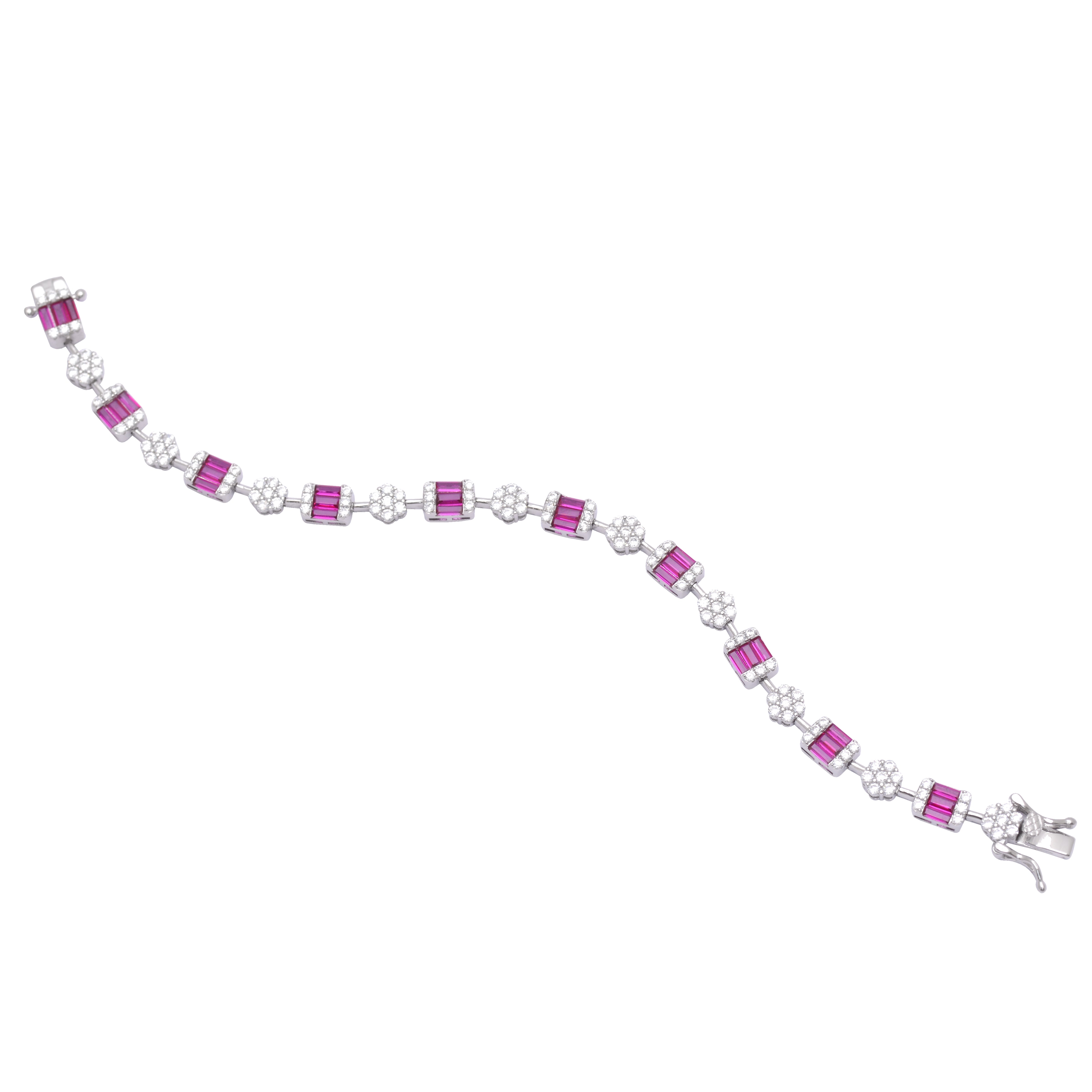 925 Sterling Silver Pink Cubic Zircon Tennis Bracelet For Women