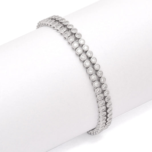 925 Sterling Silver Two Line Tennis Chain Bracelet Women 7 mm