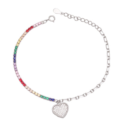 925 Sterling Silver Heart Charm Tennis Chain Bracelets Women
