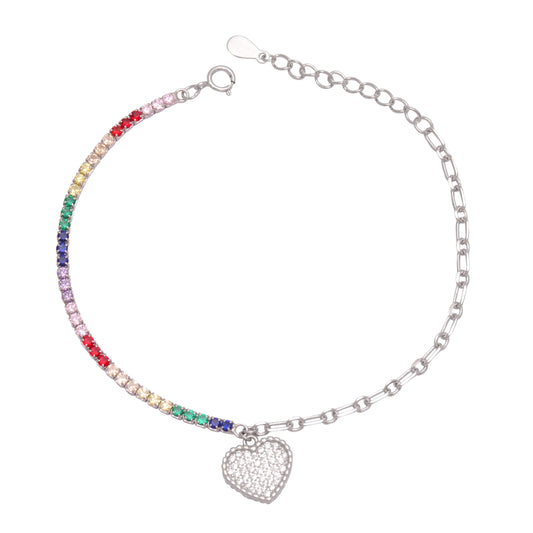 925 Sterling Silver Heart Charm Tennis Chain Bracelets Women