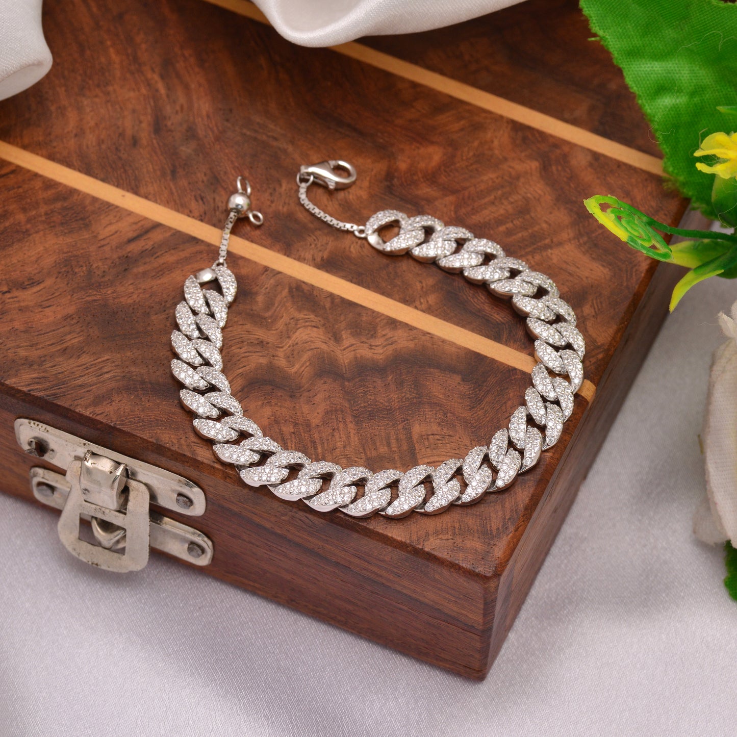 925 Sterling Silver Cuban Link Bracelet 7mm Women Tennis Chain 7.3 in Stackable