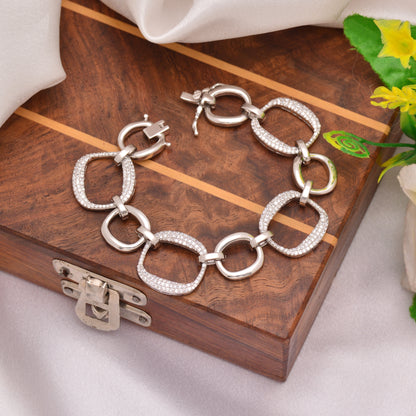 925 Sterling Silver Link Chain Bracelet Women 7.4 in