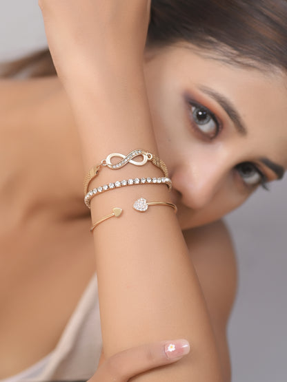Infinity Bangle Bracelet Set of 3, Korean Bracelet Set, Multilayer Charm Bangle Adjustable Bracelet for Women and Girls, Tennis Bracelet