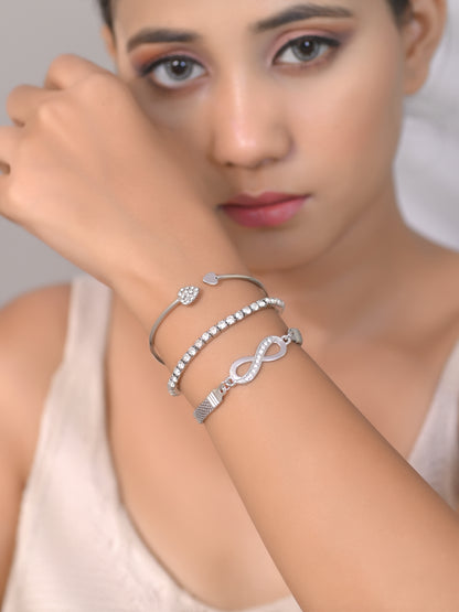 Infinity Bangle Bracelet Set of 3, Korean Bracelet Set, Multilayer Charm Bangle Adjustable Bracelet for Women and Girls, Tennis Bracelet