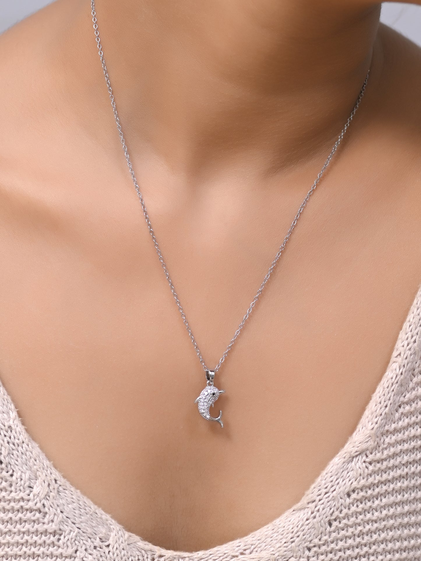 Dolphin pendant necklace, Dolphin Shaped Pendant With Adjustable Chain, Mini Dolphin Charm Pendant, Ocean Necklace, Marine Life Necklace