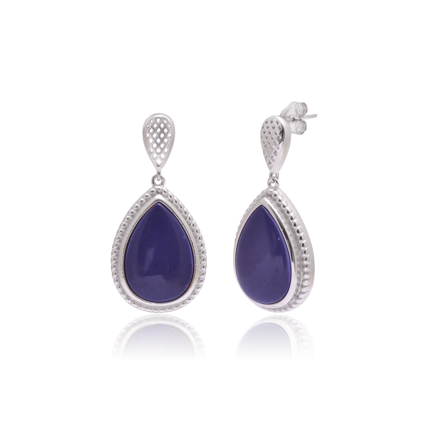 925 Sterling Silver Royal Blue Drop Shape Dangle Earrings