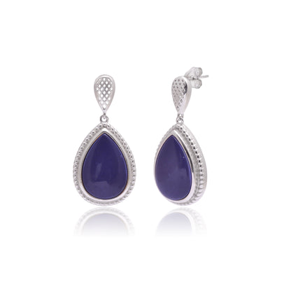 925 Sterling Silver Royal Blue Drop Shape Dangle Earrings