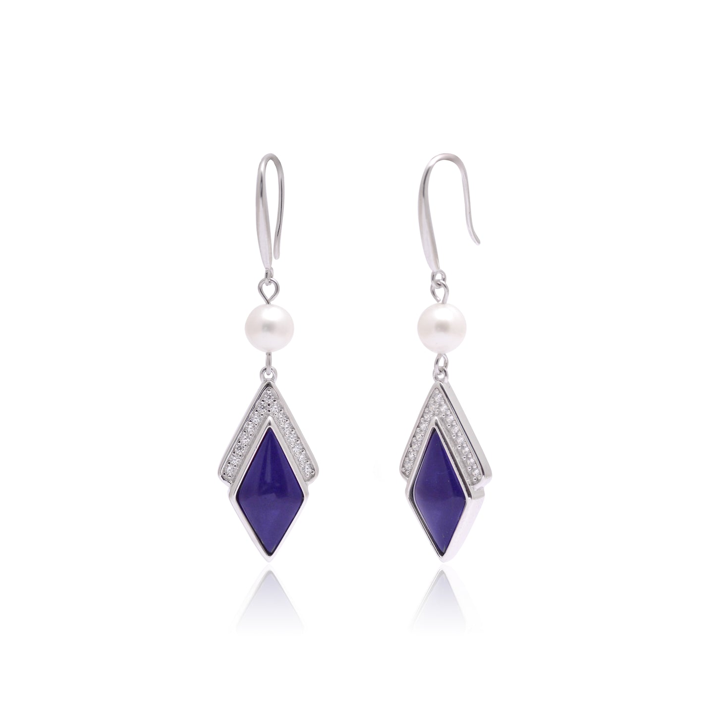 925 Sterling Silver Rhombus Shape Dangle Earrings