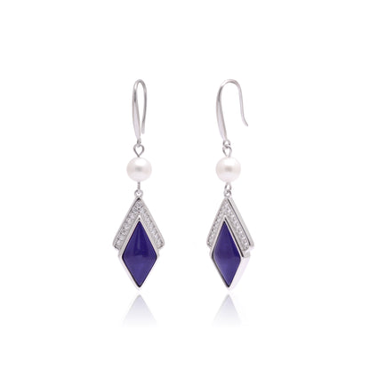 925 Sterling Silver Rhombus Shape Dangle Earrings