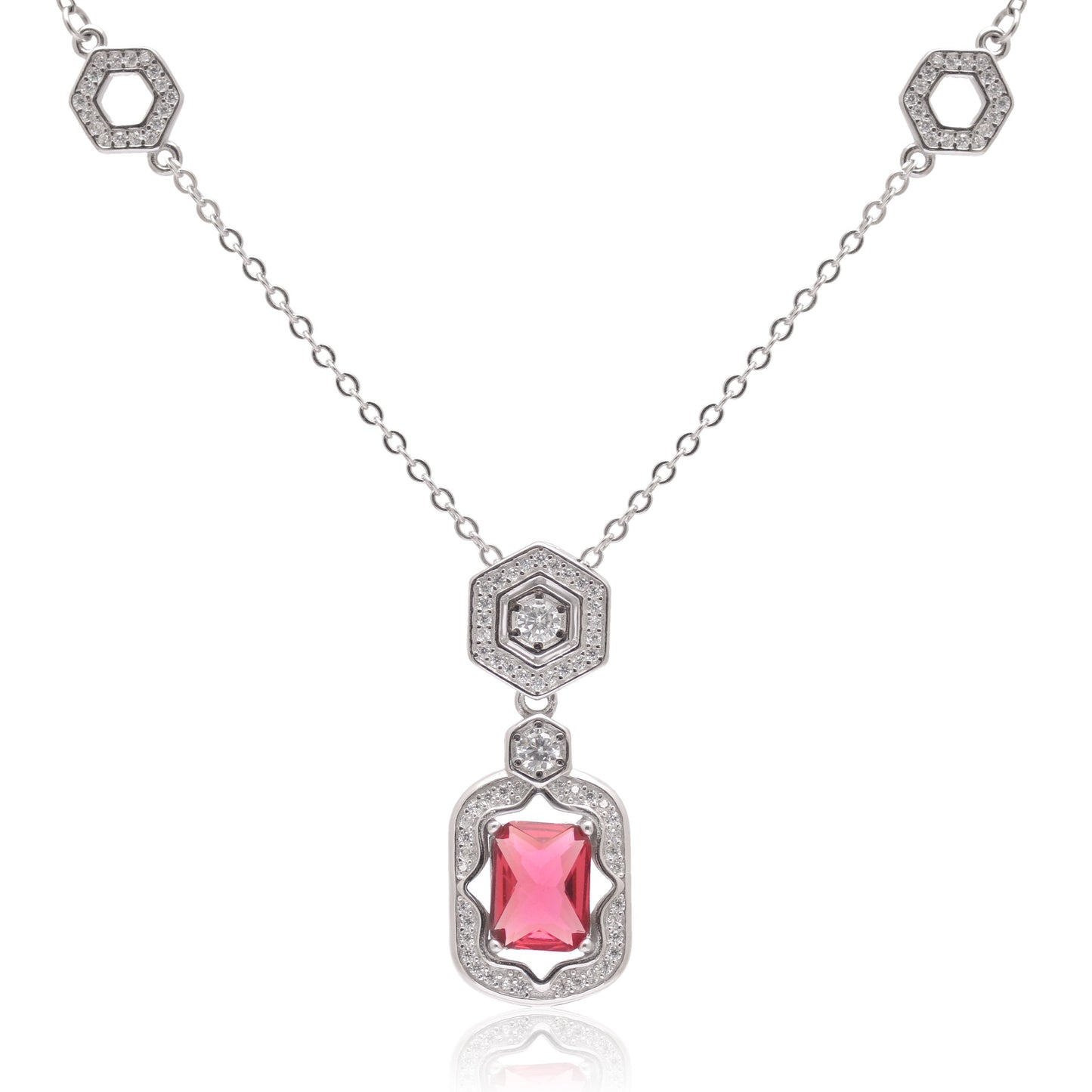 925 Sterling Silver Cubic Zircon Pendant Necklace For Women | Blue | Pink