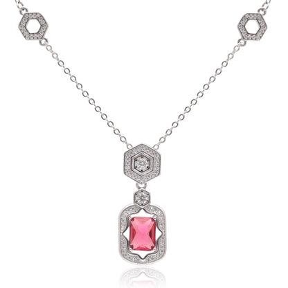 925 Sterling Silver Cubic Zircon Pendant Necklace For Women | Blue | Pink