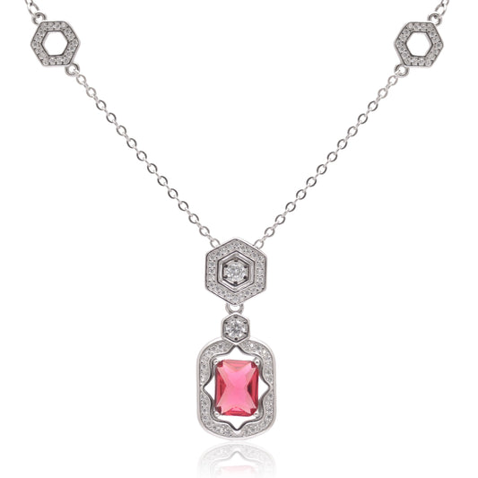 925 Sterling Silver Cubic Zircon Pendant Necklace For Women | Blue | Pink