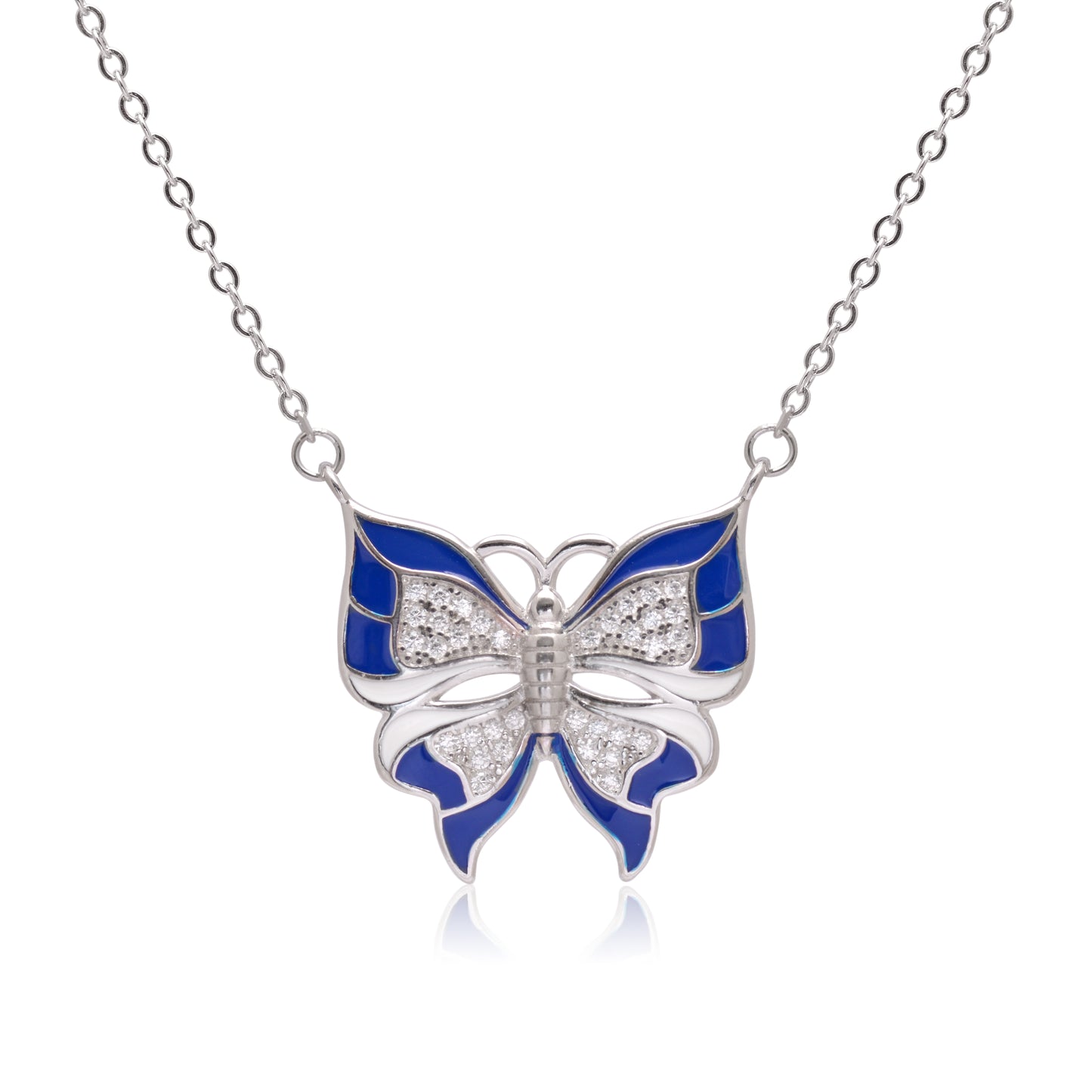 925 Sterling Silver Blue Butterfly Pendant Necklace For Women