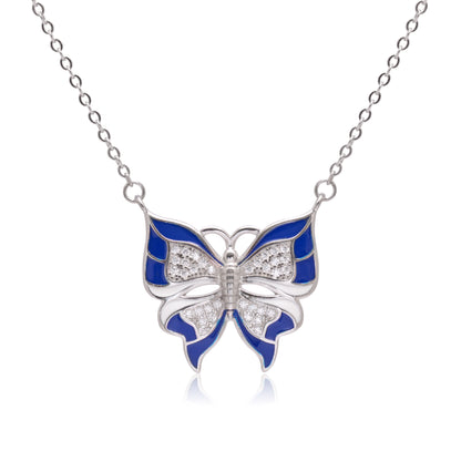 925 Sterling Silver Blue Butterfly Pendant Necklace For Women