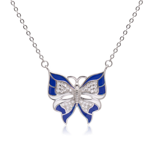 925 Sterling Silver Blue Butterfly Pendant Necklace For Women