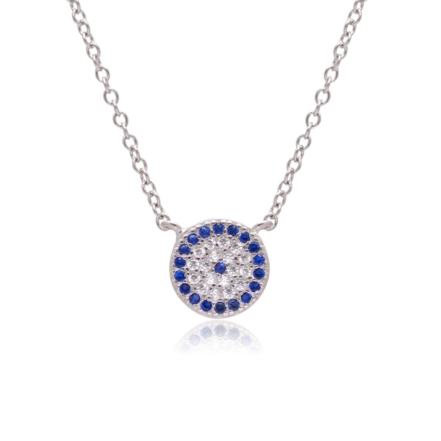 925 Sterling Silver Round Evil Eye Necklace with Chain For Women