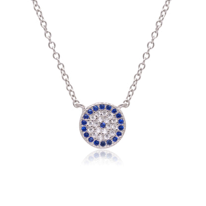 925 Sterling Silver Round Evil Eye Necklace with Chain For Women