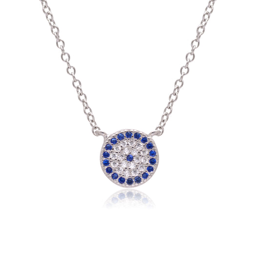 925 Sterling Silver Round Evil Eye Necklace with Chain For Women