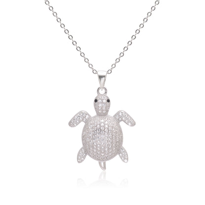 925 Sterling Silver Turtle With Lobster Claw Pendant Necklace For Women