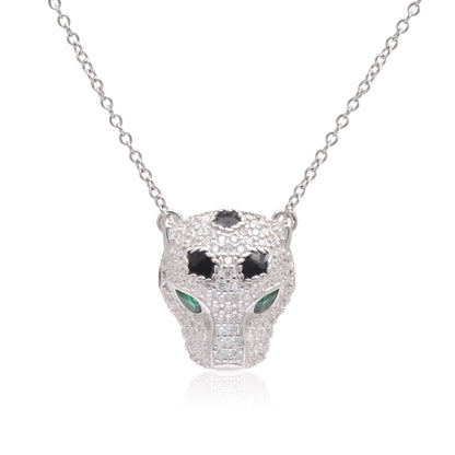 925 Sterling Silver Panther With Lobster Claw Pendant Necklace