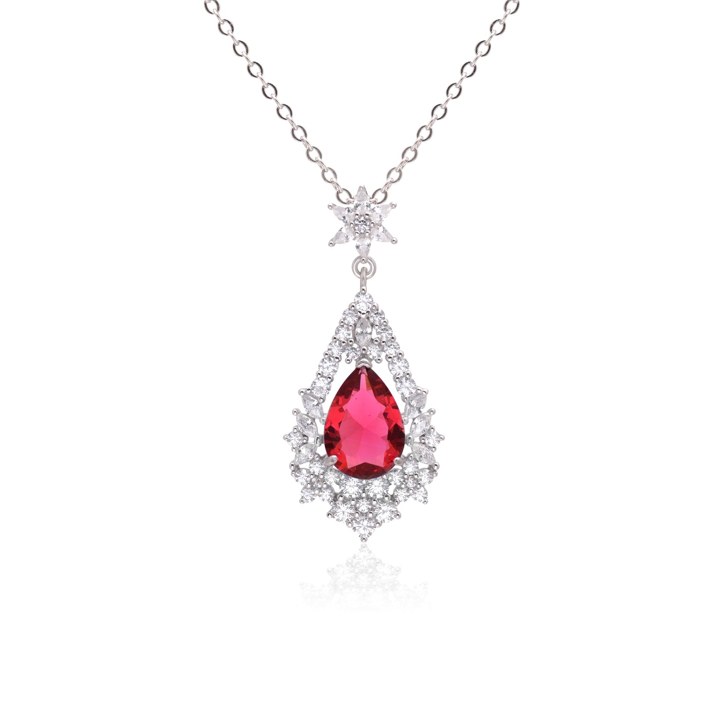 925 Sterling Silver Water Drop Gemstone Pendant Necklace | Blue | Red | Green