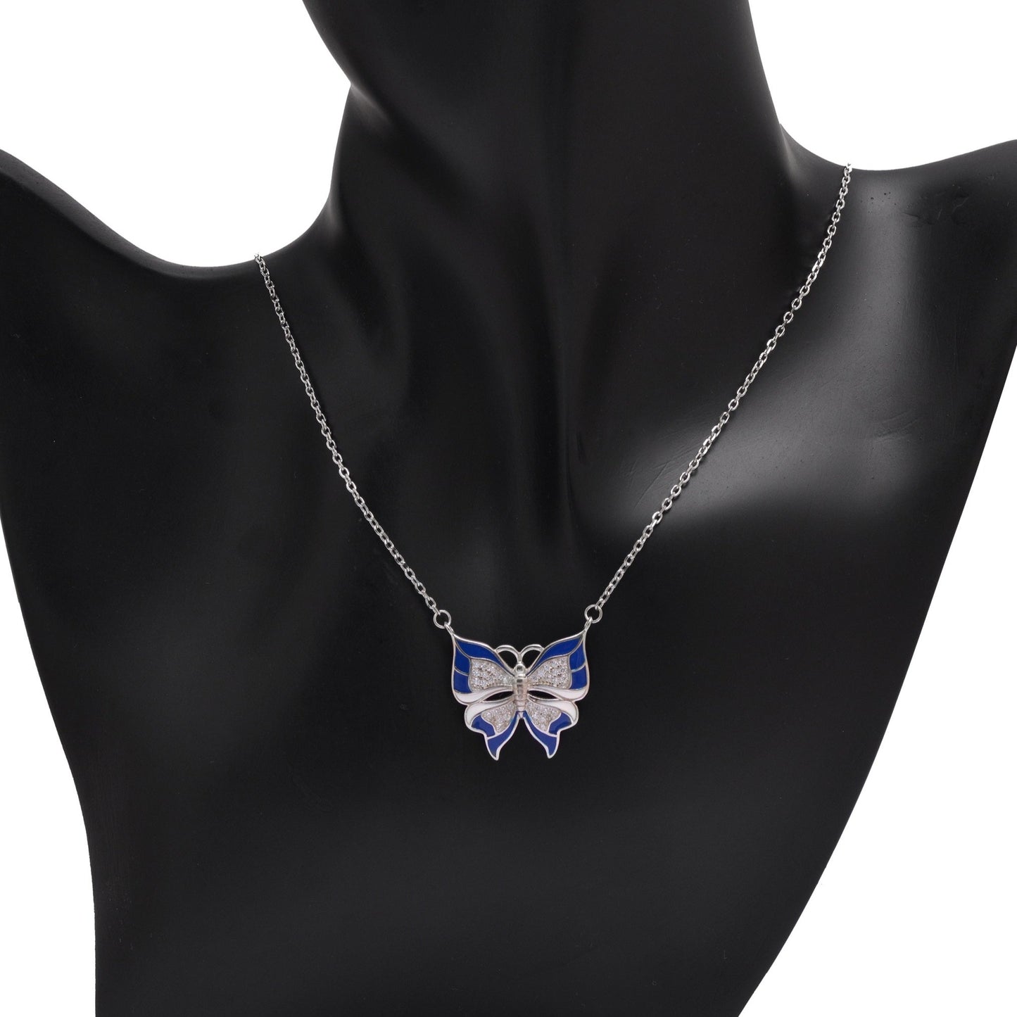 925 Sterling Silver Blue Butterfly Pendant Necklace For Women