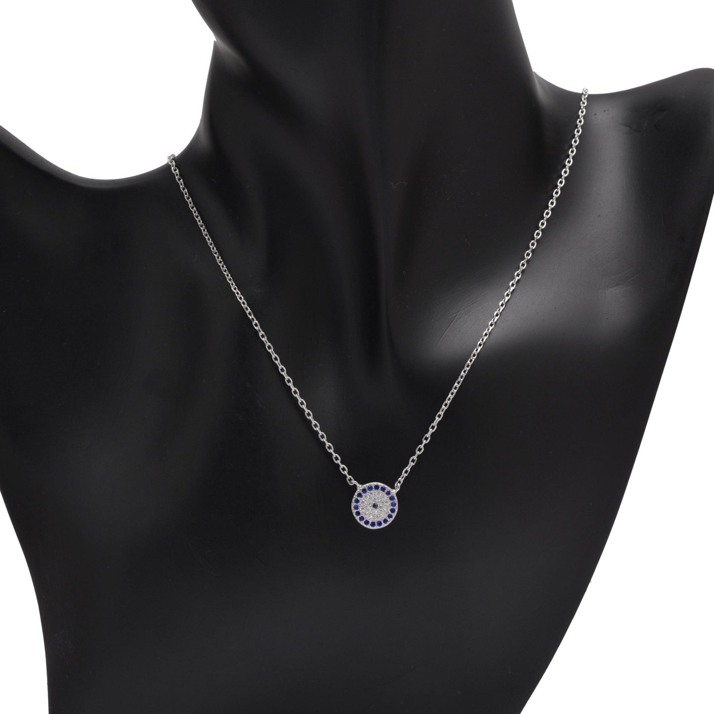 925 Sterling Silver Round Evil Eye Necklace with Chain For Women