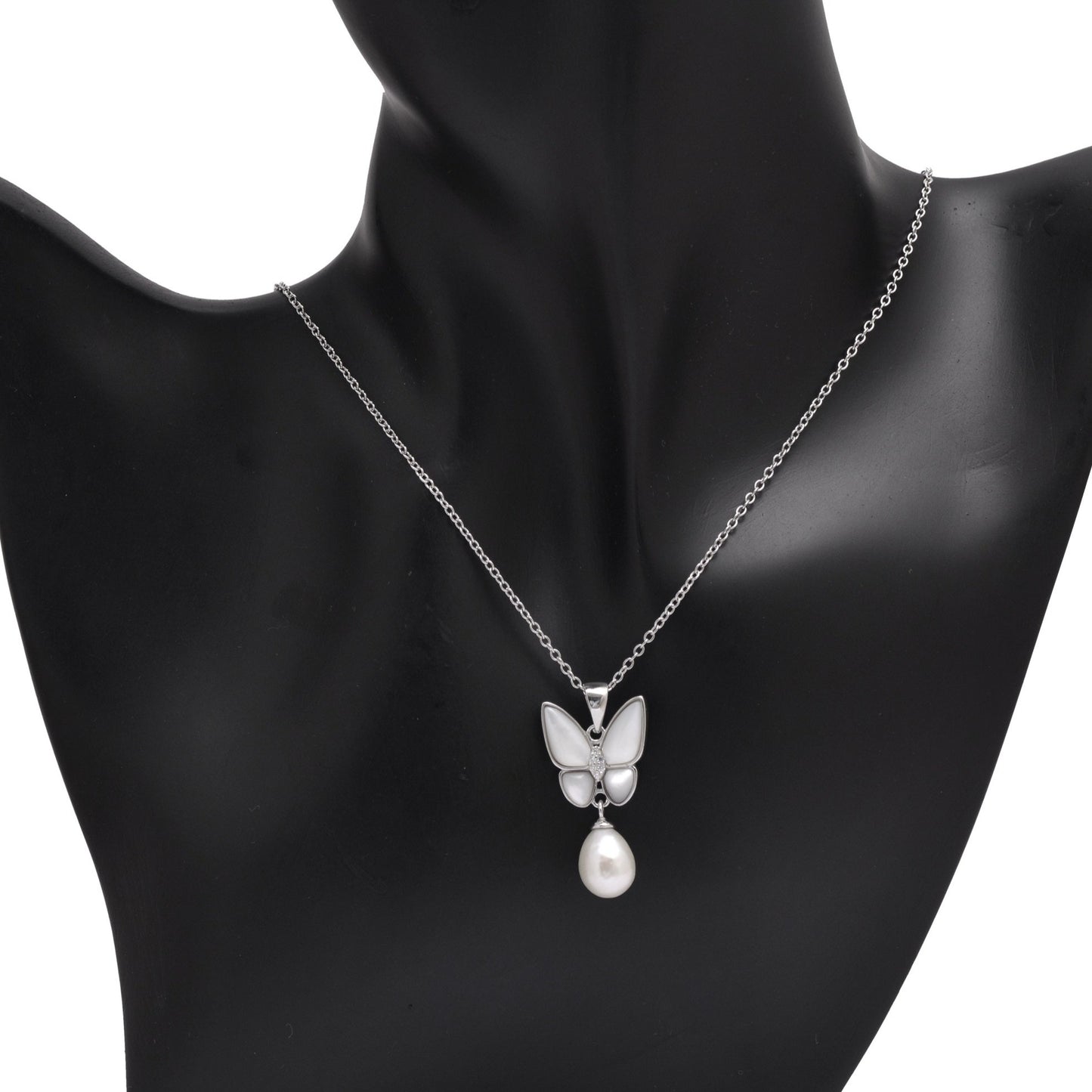 925 Sterling Silver Butterfly Pendant With Pearl Pendant Necklace