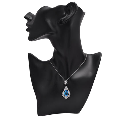 925 Sterling Silver Water Drop Gemstone Pendant Necklace | Blue | Red | Green