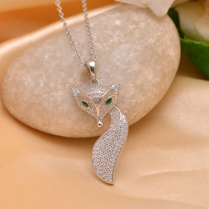 925 Sterling Silver Charm Fox Pendant With Adjustable Cable Chain
