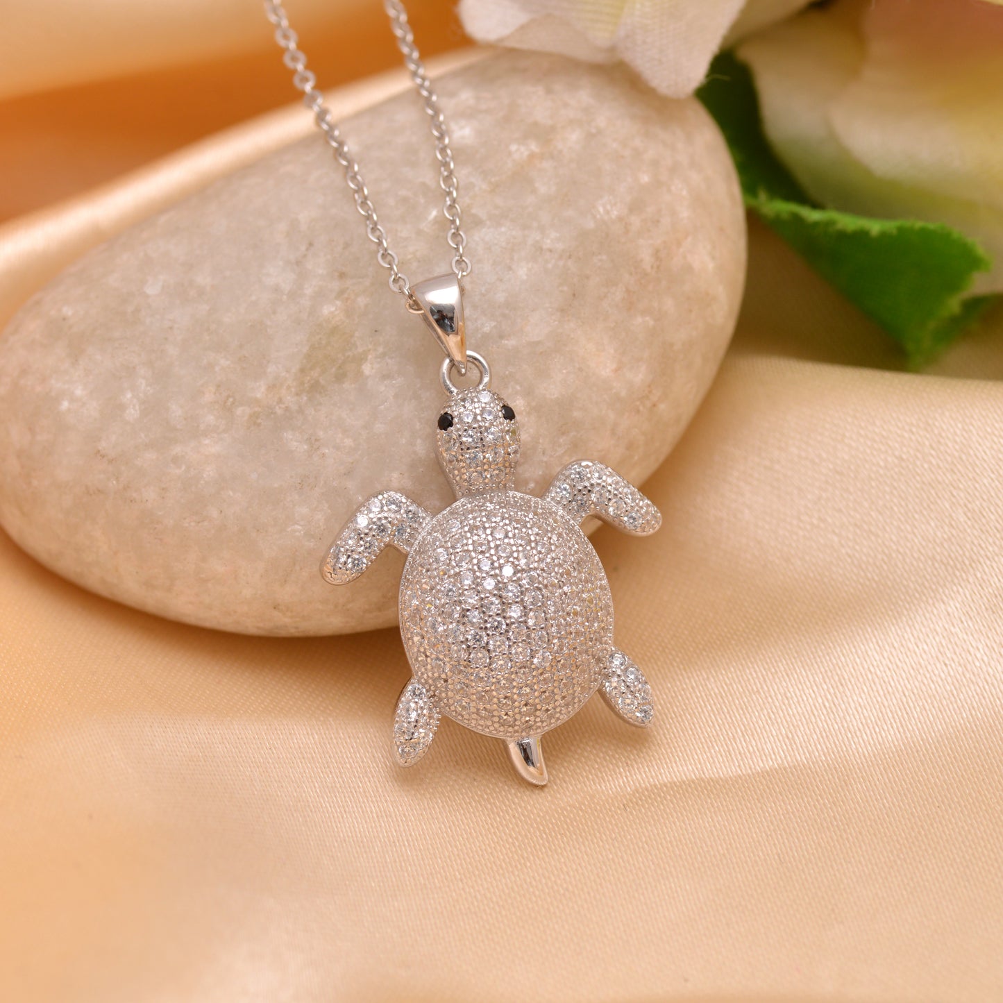 925 Sterling Silver Turtle With Lobster Claw Pendant Necklace For Women