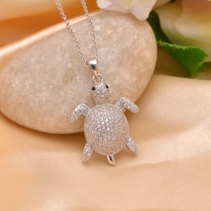 925 Sterling Silver Turtle With Lobster Claw Pendant Necklace For Women