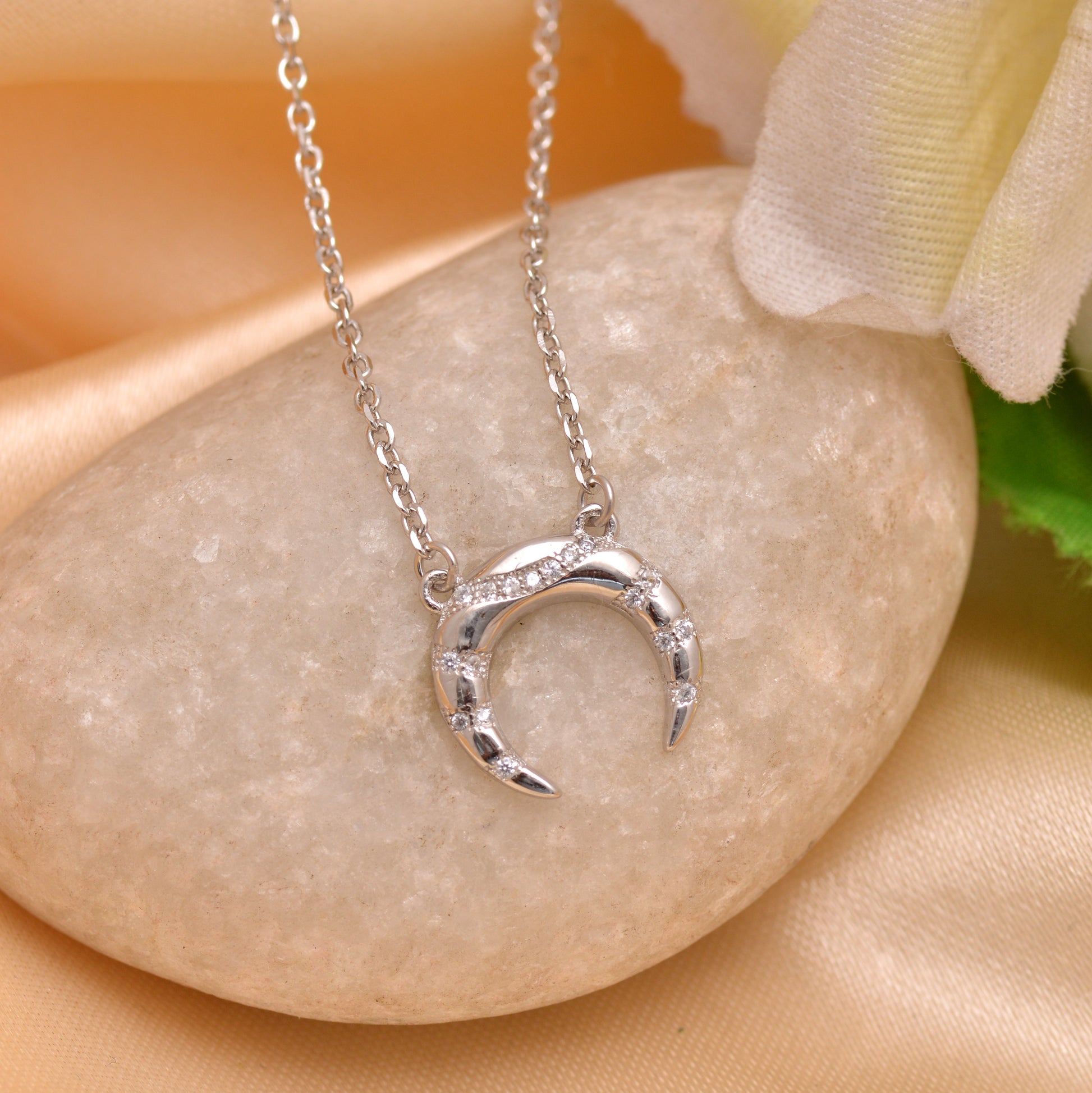 925 Sterling Silver Half Moon Pendant Necklace For Women – Gold Trove