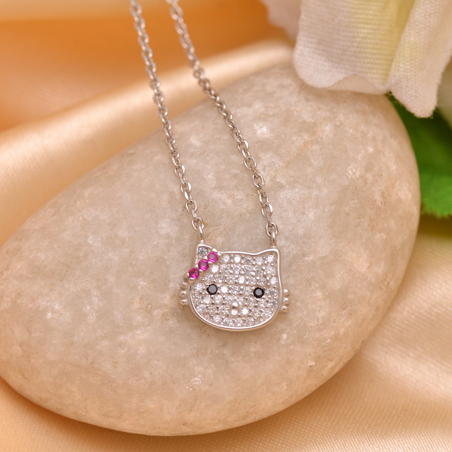925 Sterling Silver Hello Kitty Pendant Necklace For Women