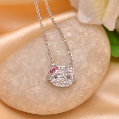 925 Sterling Silver Hello Kitty Pendant Necklace For Women