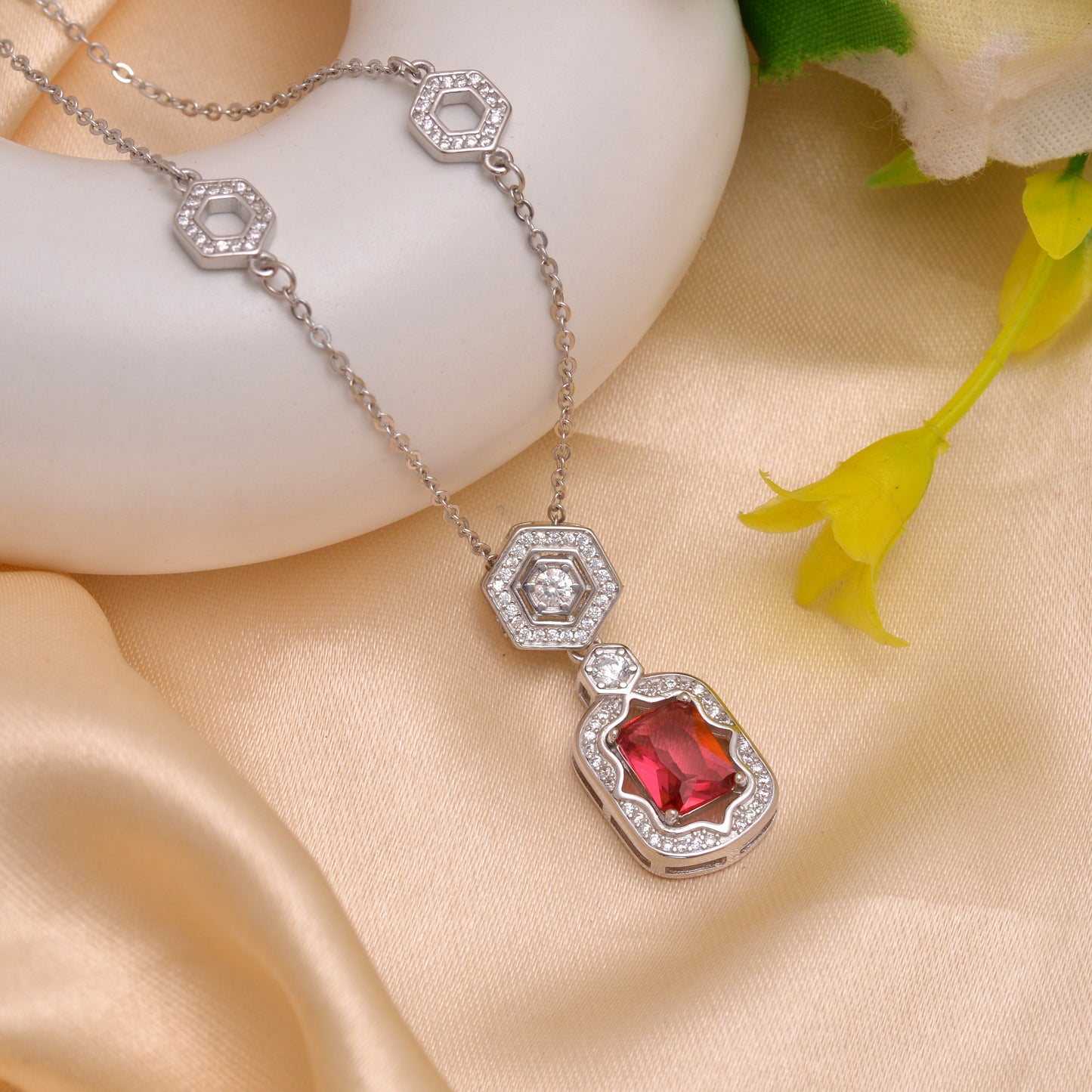 925 Sterling Silver Cubic Zircon Pendant Necklace For Women | Blue | Pink