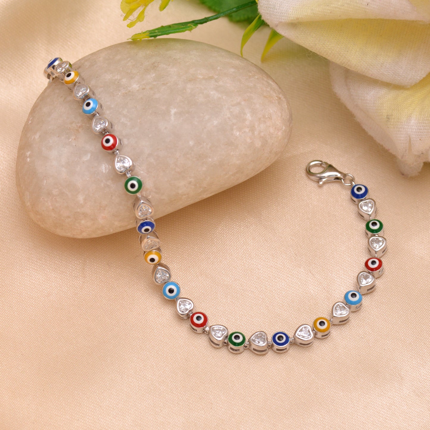 925 Sterling Silver Evil Eye Chain Bracelet For Women