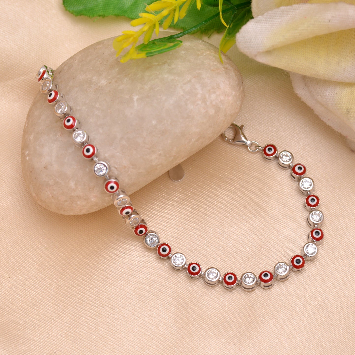 925 Sterling Silver Evil Eye Chain Bracelet For Women