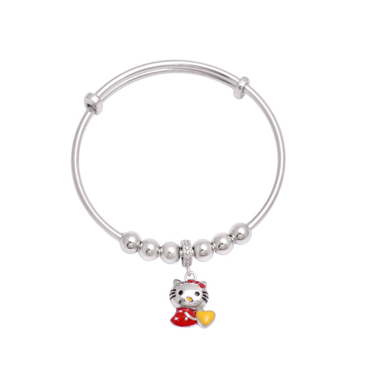 925 Sterling Silver Kitty Charm Expandable Kids Bracelet